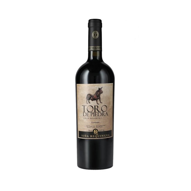 Vino Toro de Piedra Carmenere Gran Reserva. Un vino tinto de color rubí profundo con aromas a especias, ciruela y café torrefacto. ¡Compra aquí!